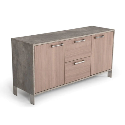 Benzara 2 Door Storage Buffet With Faux Concrete Top And 2 Drawers, Brown BM216758