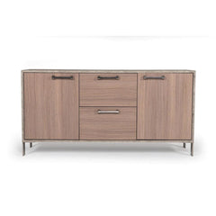 Benzara 2 Door Storage Buffet With Faux Concrete Top And 2 Drawers, Brown BM216758