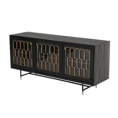 Benzara 3 Door Storage Buffet With Glass Front And Arch Design, Gray And Clear BM216760