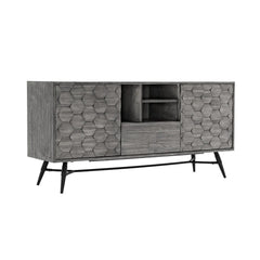 Benzara Amber 63 Inch Modern Cabinet Buffet Sideboard Console, 2 Cabinets, Gray, BM282091