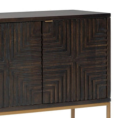 Benzara 58 Inch Sideboard Buffet Console Cabinet, 3 Doors, Bar Handles, Brown, Gold BM283350