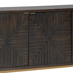 Benzara 58 Inch Sideboard Buffet Console Cabinet, 3 Doors, Bar Handles, Brown, Gold BM283350