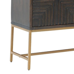 Benzara 58 Inch Sideboard Buffet Console Cabinet, 3 Doors, Bar Handles, Brown, Gold BM283350